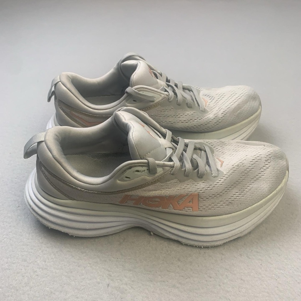 Hoka One One Bondi 8 Shoes Womens Size 9.5 Gray Running Sneakers Cushioned